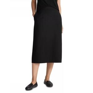 Eileen Fisher Women Black Rayon Stretch Knit Pull-on Midi Pencil Skirt Size XL